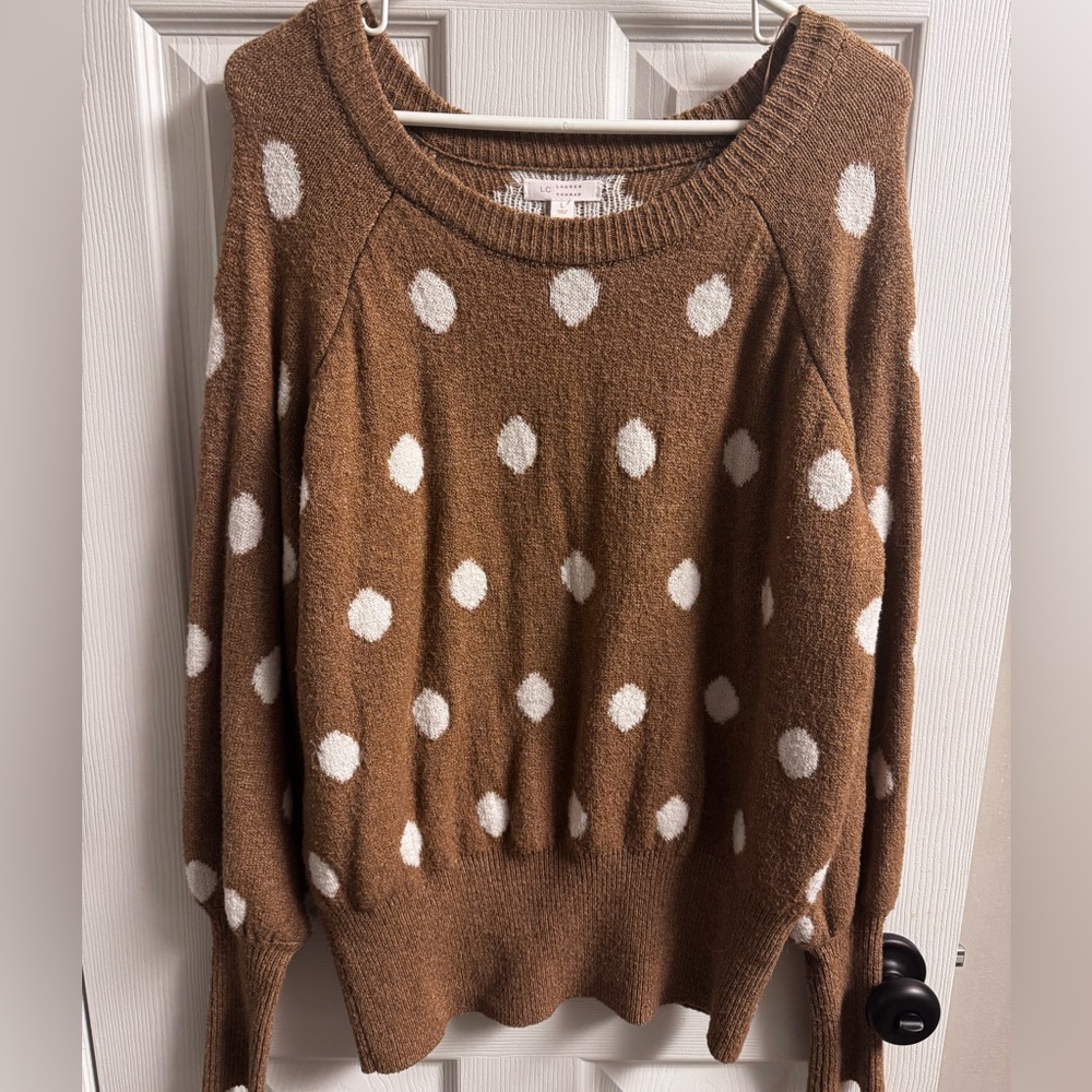 LC Lauren Conrad Brown and White Polka Dot Sweater